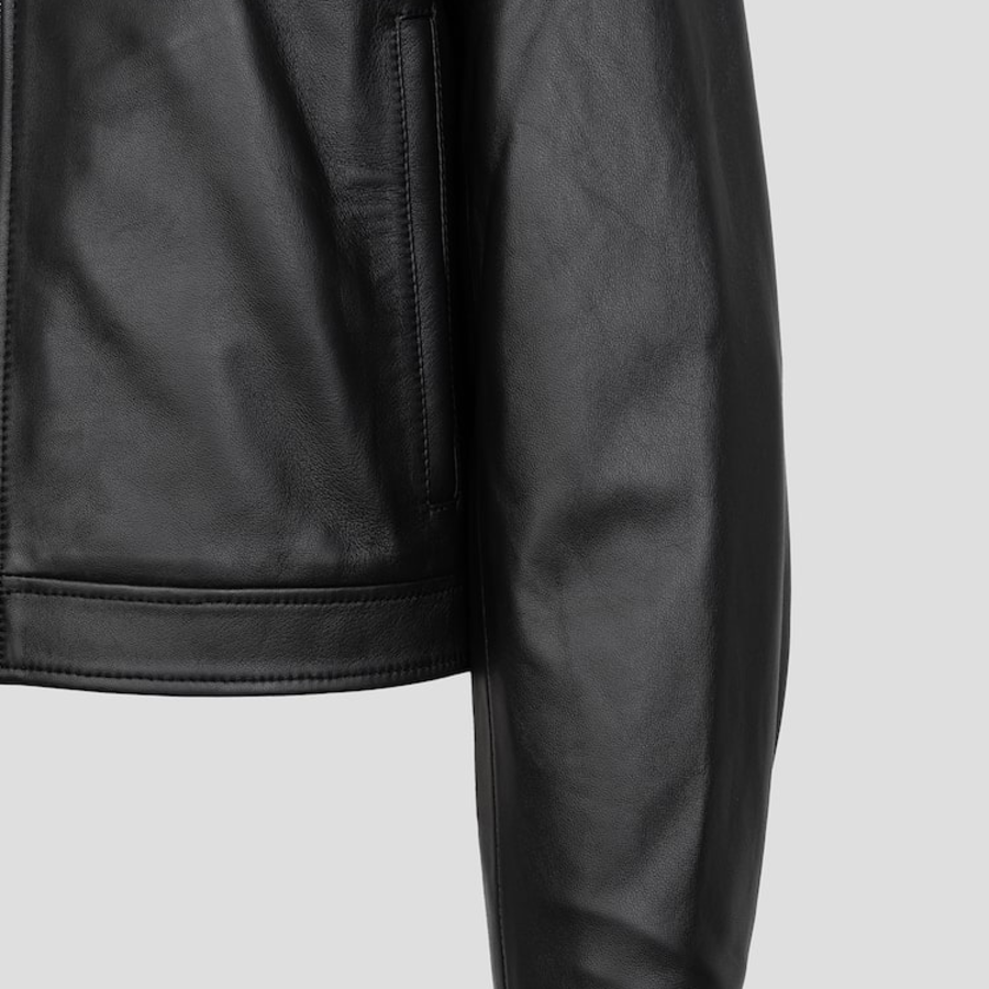 Maison Kitsuné Women Zipped Cropped Leather Jacket