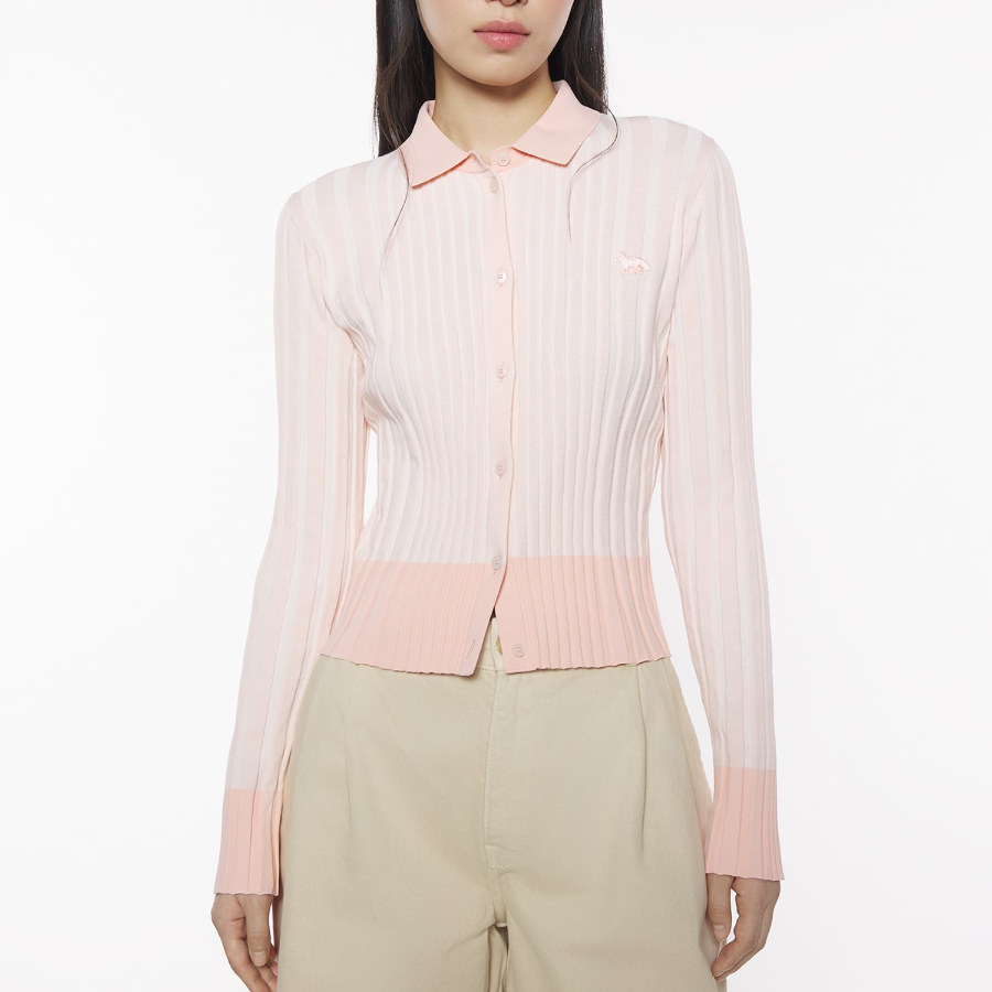 Maison Kitsuné Women Baby Fox Patch Pleated Ribbed Cardigan