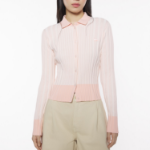 Maison Kitsuné Women Baby Fox Patch Pleated Ribbed Cardigan