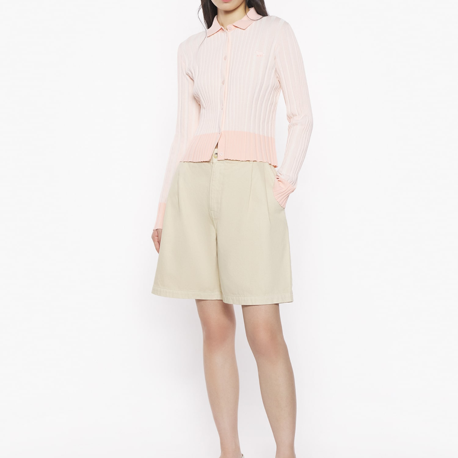 Maison Kitsuné Women Baby Fox Patch Pleated Ribbed Cardigan