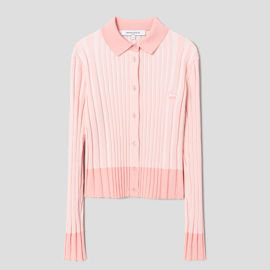 Maison Kitsuné Women Baby Fox Patch Pleated Ribbed Cardigan