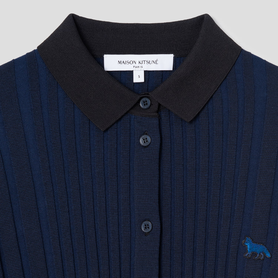 Maison Kitsuné Women Baby Fox Patch Pleated Ribbed Cardigan