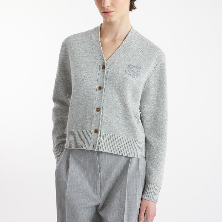 Maison Kitsune Women Bold Fox Head Embroidered Cropped Cardigan