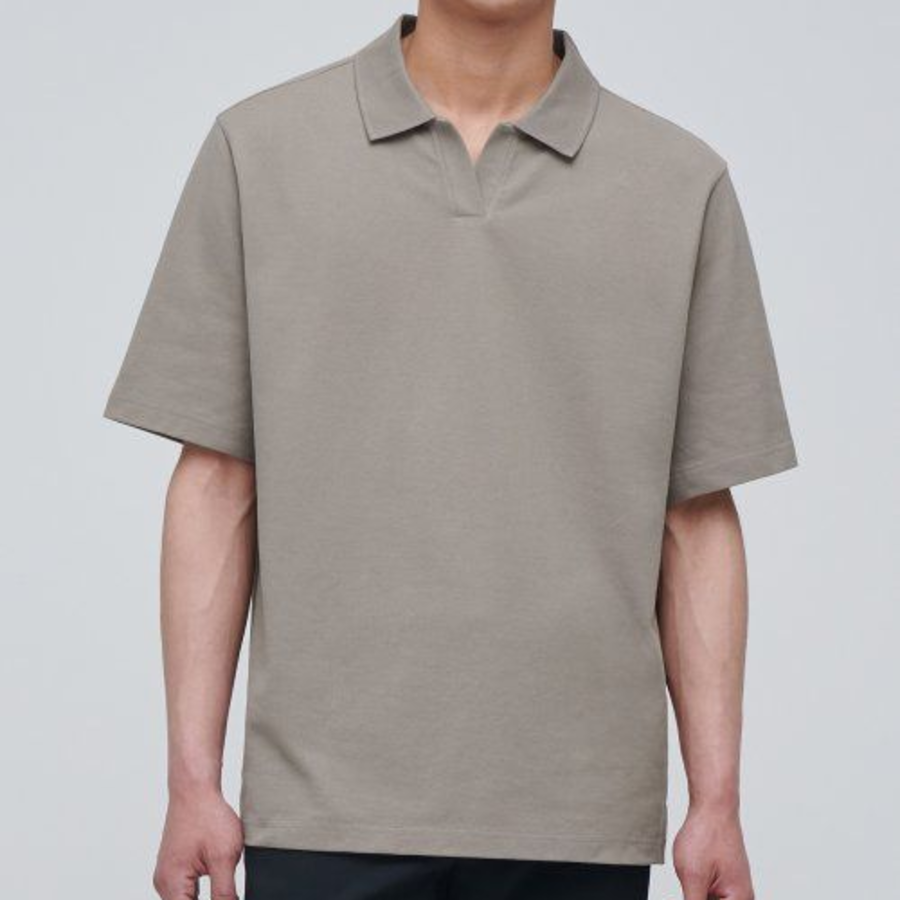 Slit Neck Piqué Polo Shirt [Dusty Beige]