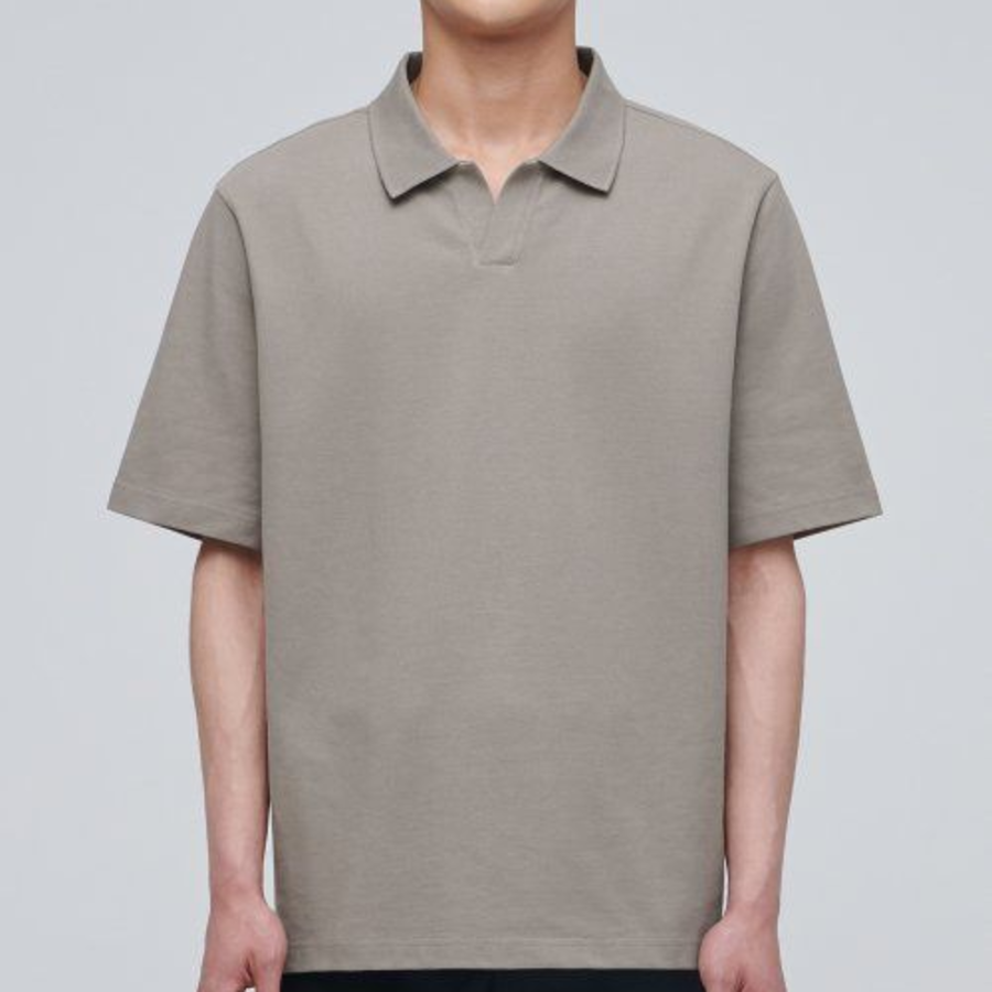 Slit Neck Piqué Polo Shirt [Dusty Beige]
