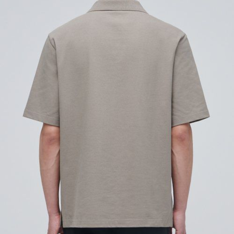 Slit Neck Piqué Polo Shirt [Dusty Beige]