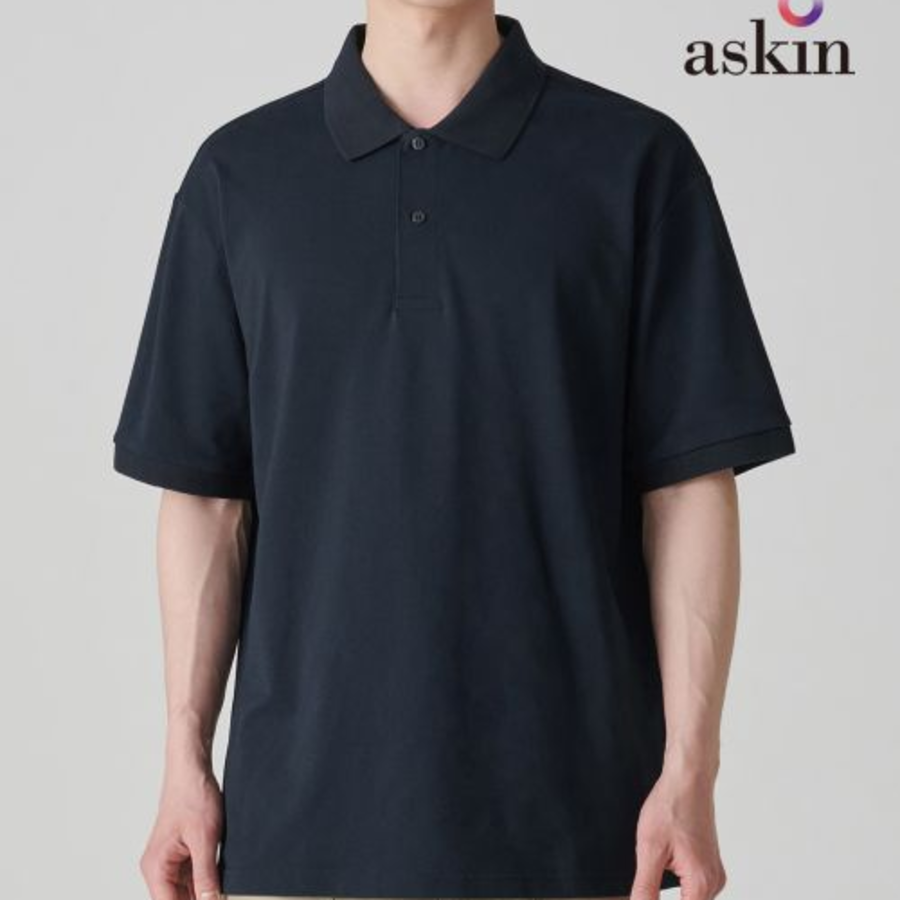 [Cooltandard] Relaxed Fit Piqué Polo Shirt [Navy]