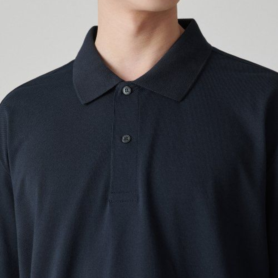 [Cooltandard] Relaxed Fit Piqué Polo Shirt [Navy]