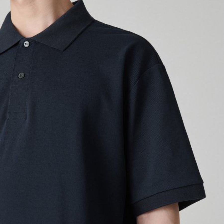 [Cooltandard] Relaxed Fit Piqué Polo Shirt [Navy]