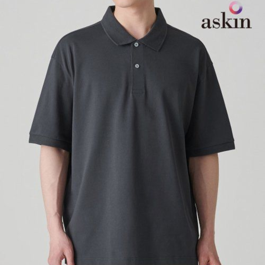 [Cooltandard] Relaxed Fit Piqué Polo Shirt [Dark Gray]