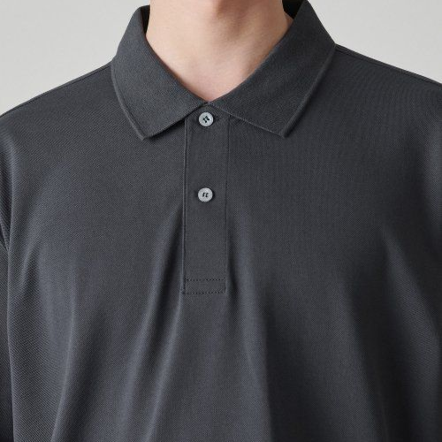 [Cooltandard] Relaxed Fit Piqué Polo Shirt [Dark Gray]