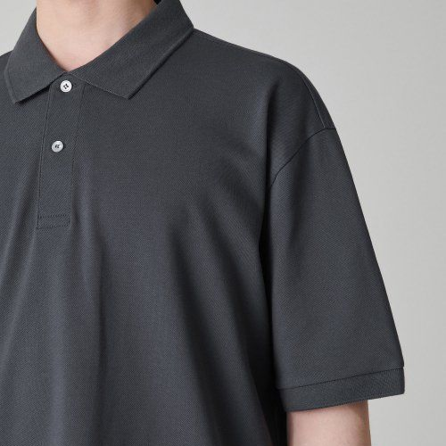 [Cooltandard] Relaxed Fit Piqué Polo Shirt [Dark Gray]