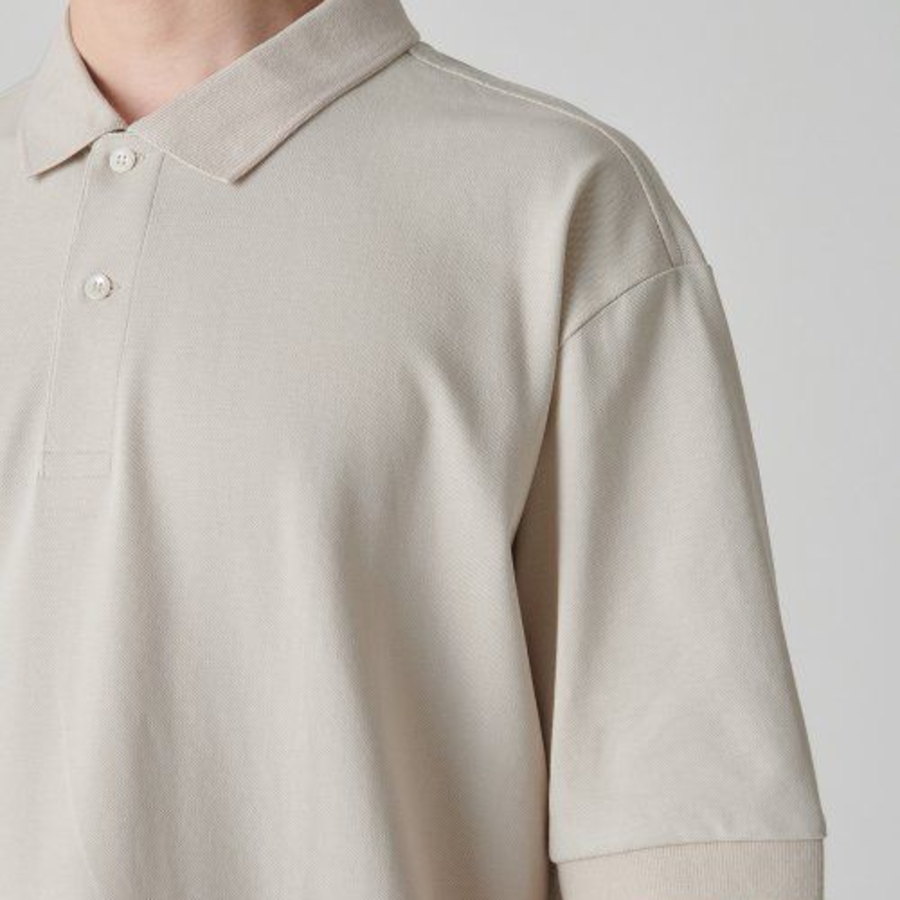 [Cooltandard] Relaxed Fit Piqué Polo Shirt [Ecru]
