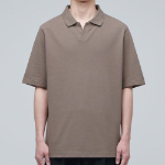 Slit Neck Piqué Polo Shirt [Mocha]
