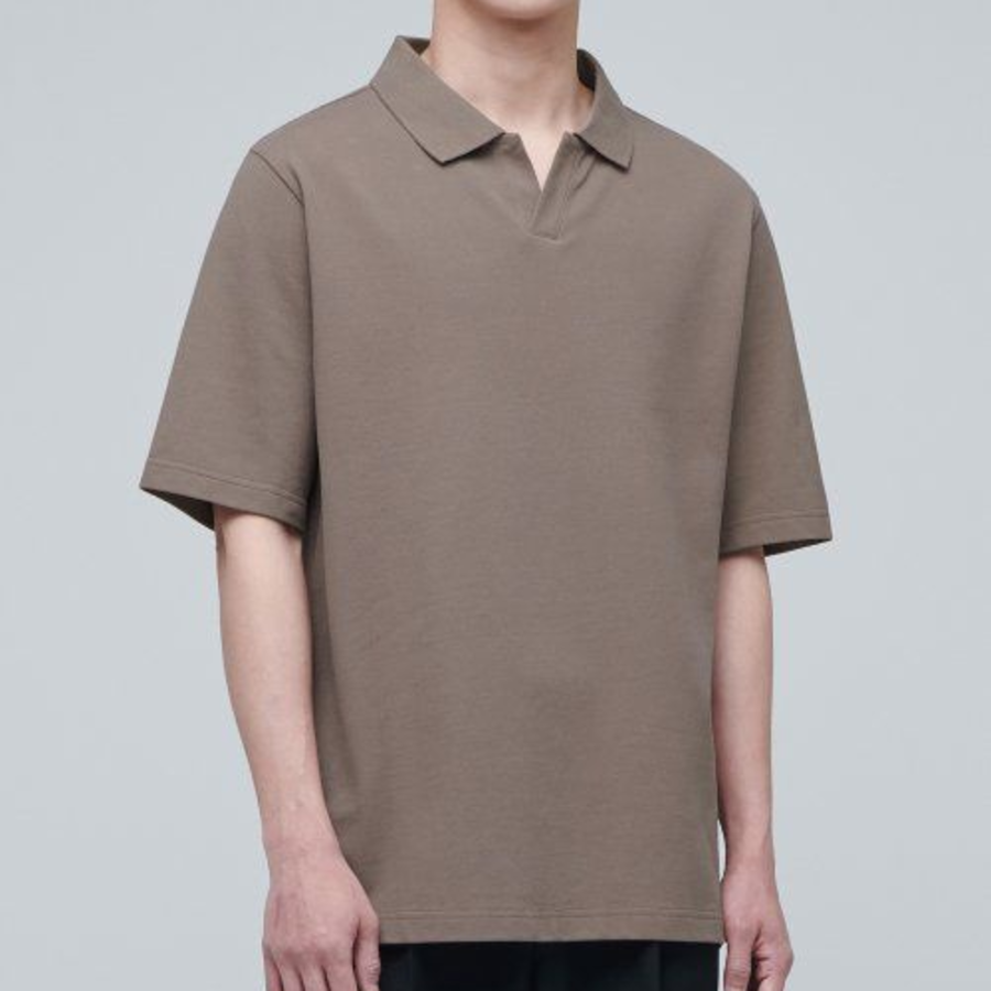 Slit Neck Piqué Polo Shirt [Mocha]