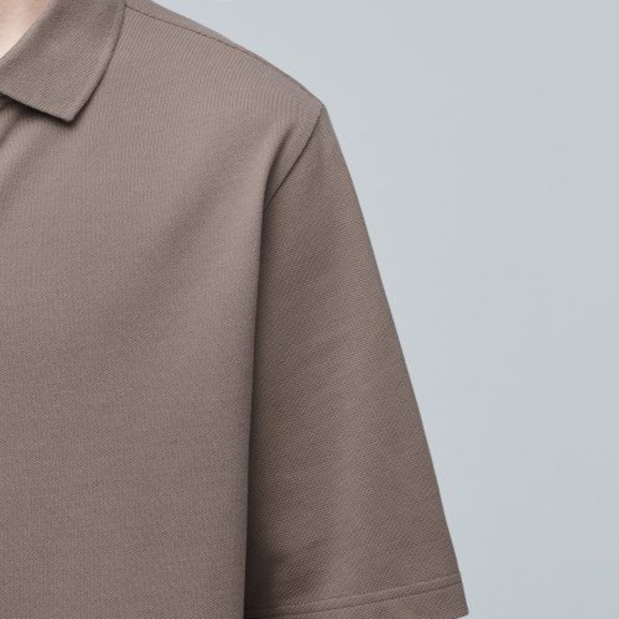 Slit Neck Piqué Polo Shirt [Mocha]