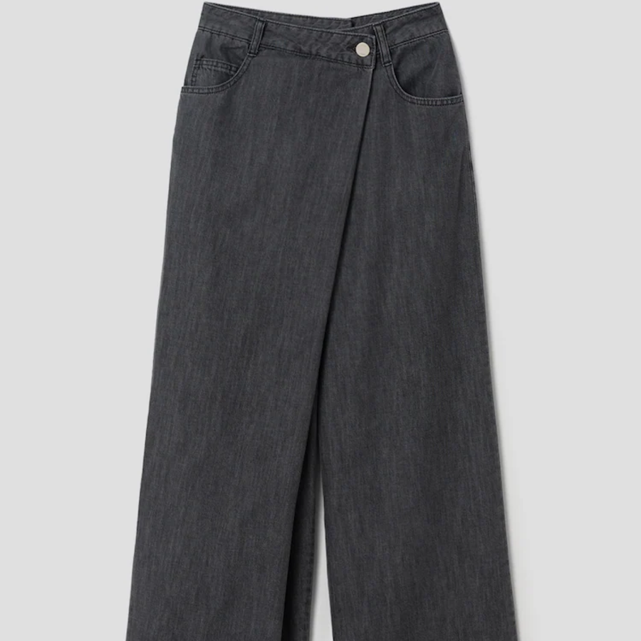 KUHO Wrap-Type Wide-Fit Denim Pants - Ash