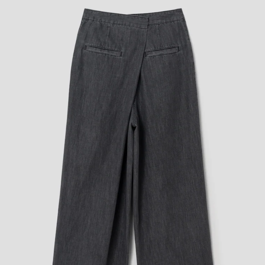KUHO Wrap-Type Wide-Fit Denim Pants - Ash
