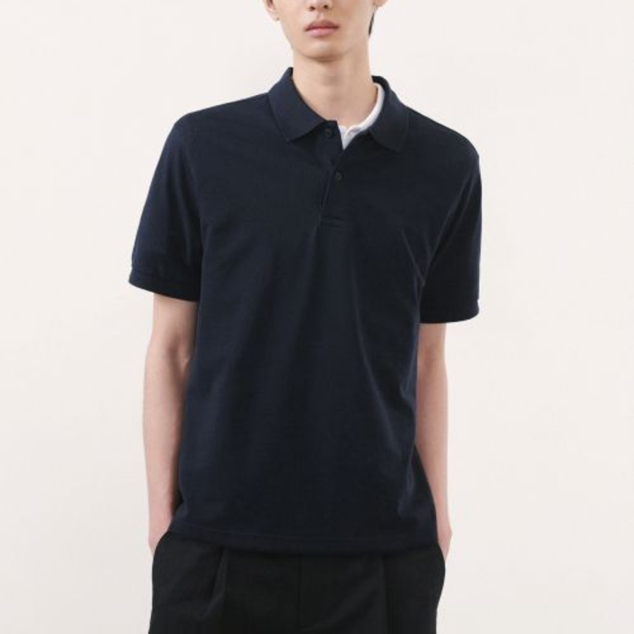 Basic Piqué Polo Shirt [Navy]
