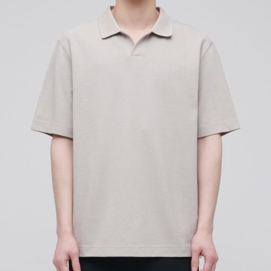 Slit Neck Piqué Polo Shirt [Mushroom]