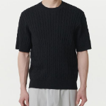 Cable Crew Neck Short Sleeve Knit [Black]