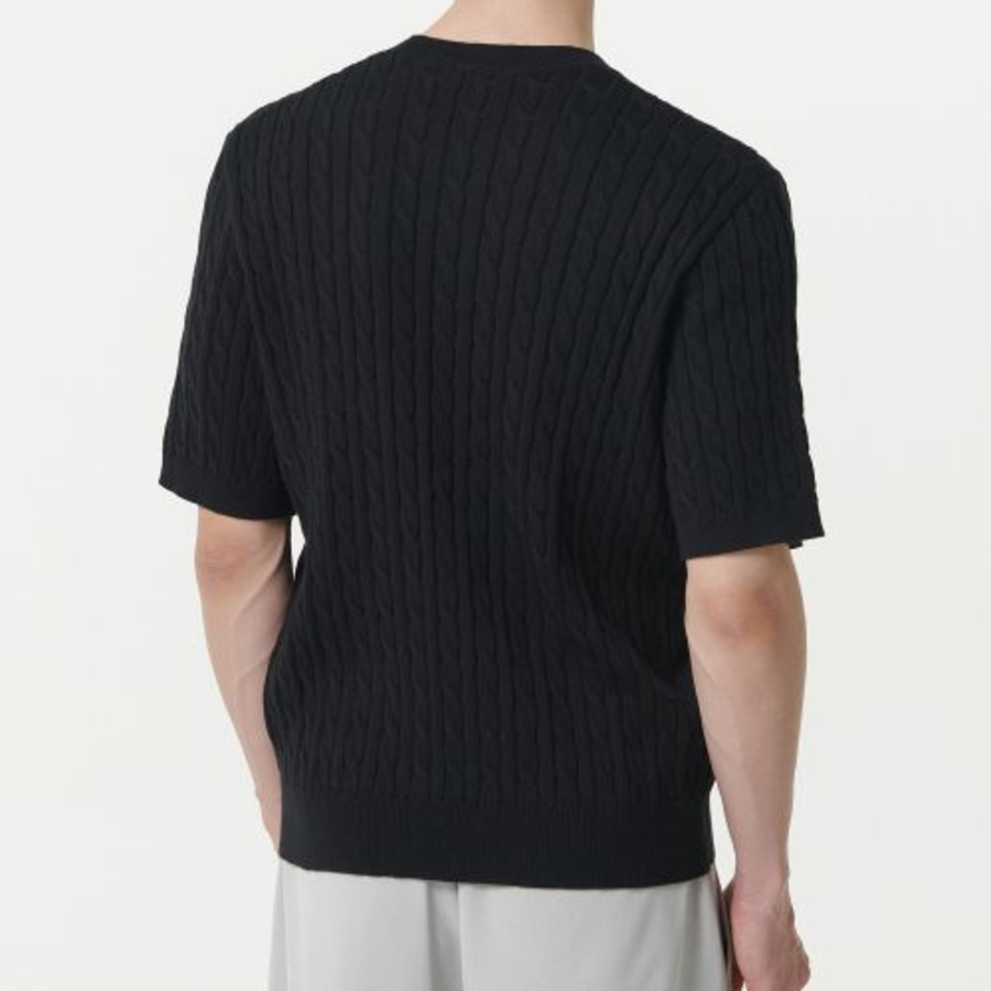 Cable Crew Neck Short Sleeve Knit [Black]