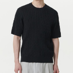 Cable Crew Neck Short Sleeve Knit [Black]