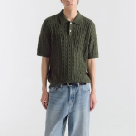 Cable Knitted Polo Shirt [Khaki]
