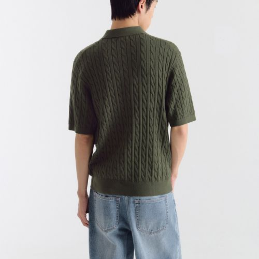 Cable Knitted Polo Shirt [Khaki]