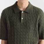 Cable Knitted Polo Shirt [Khaki]