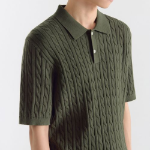 Cable Knitted Polo Shirt [Khaki]