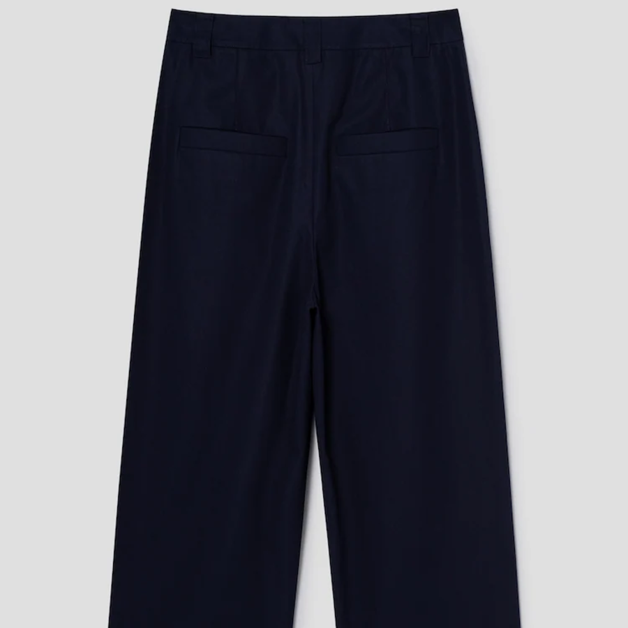 KUHO Cotton Tuck Tapered Pants - Navy