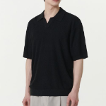 Bouclé Slit Neck Knitted Polo Shirt [Black]