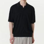 Bouclé Slit Neck Knitted Polo Shirt [Black]