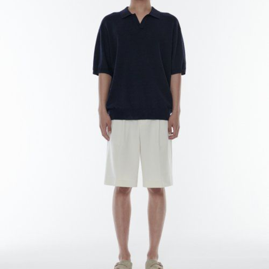 Cool Touch Slit Neck Knitted Polo Shirt [Navy]