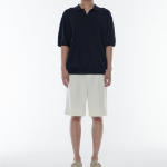 Cool Touch Slit Neck Knitted Polo Shirt [Navy]