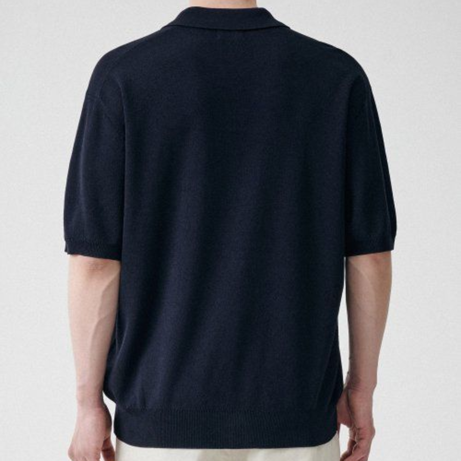 Cool Touch Slit Neck Knitted Polo Shirt [Navy]