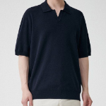 Cool Touch Slit Neck Knitted Polo Shirt [Navy]
