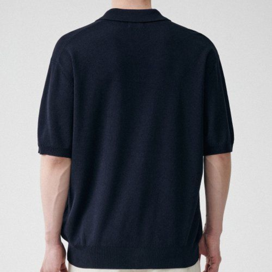 Cool Touch Slit Neck Knitted Polo Shirt [Navy]