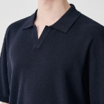 Cool Touch Slit Neck Knitted Polo Shirt [Navy]
