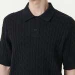 Cable Knitted Polo Shirt [Black]