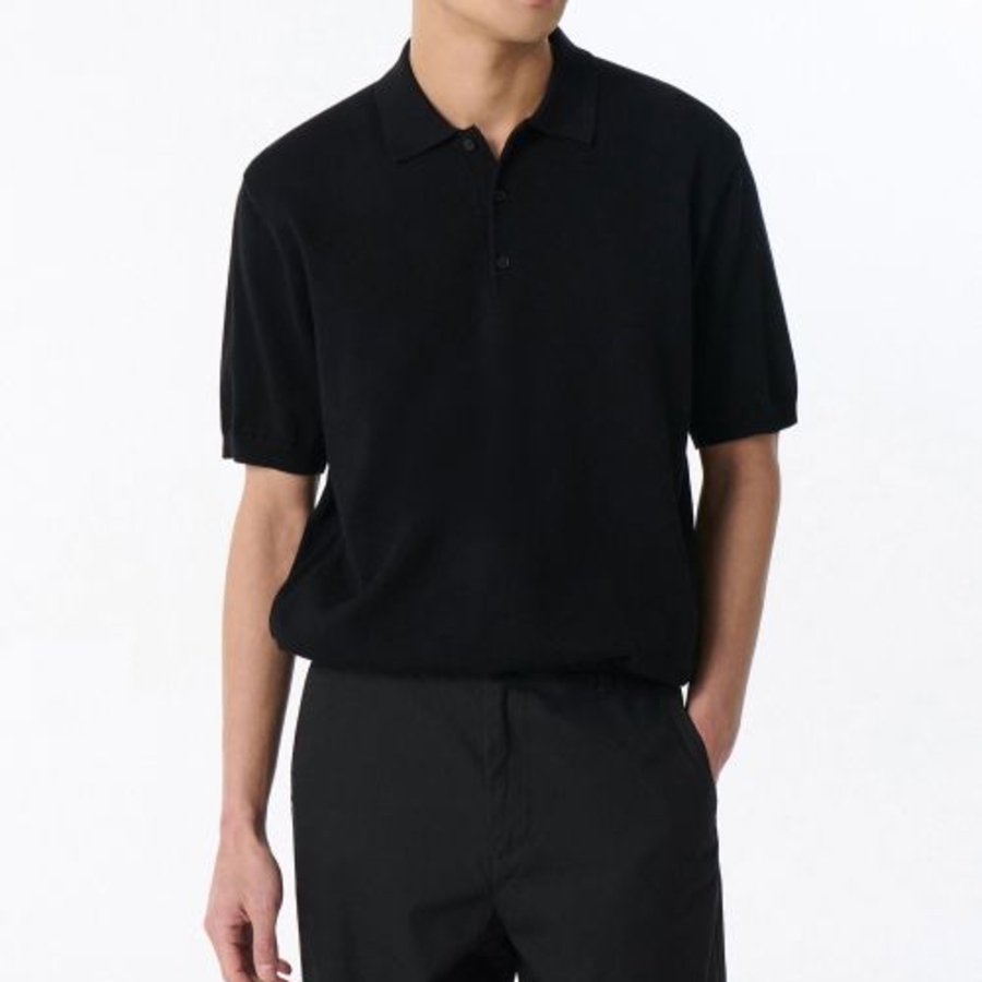 Washable Supima Cotton Knitted Polo Shirt [Black]