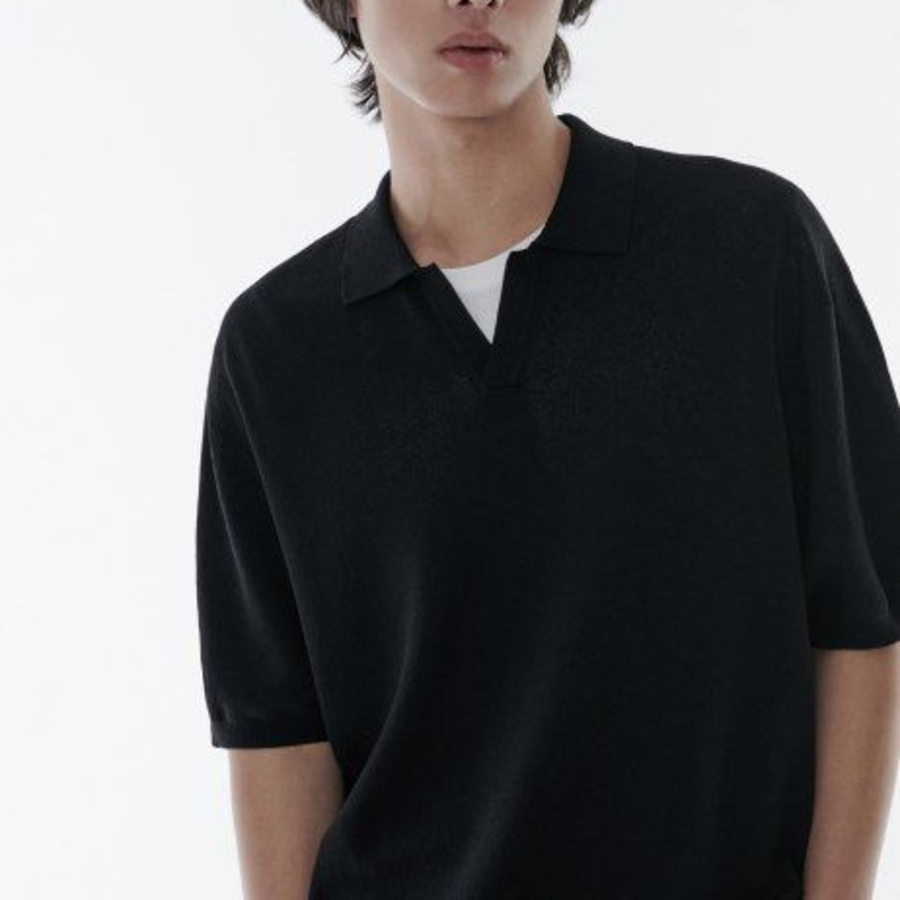Cool Touch Slit Neck Knitted Polo Shirt [Black]