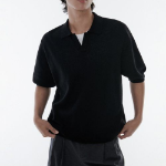 Cool Touch Slit Neck Knitted Polo Shirt [Black]