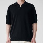 Cool Touch Slit Neck Knitted Polo Shirt [Black]