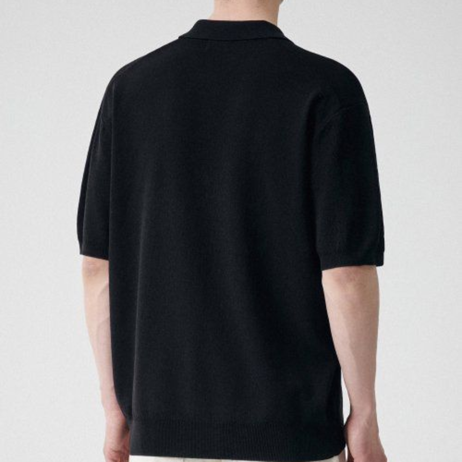 Cool Touch Slit Neck Knitted Polo Shirt [Black]