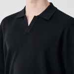Cool Touch Slit Neck Knitted Polo Shirt [Black]