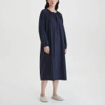 JAJU Pure Cotton Long-Sleeve Pajama Dress (Navy) — комфорт и натуральность для домашнего уюта