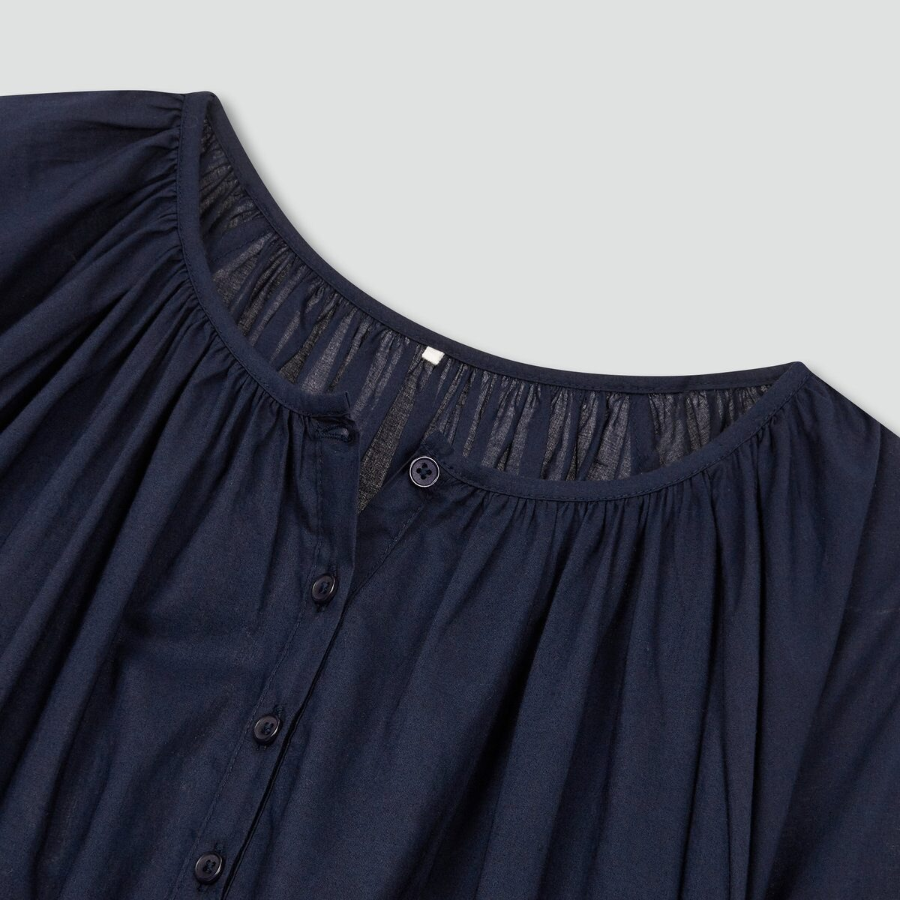 JAJU Pure Cotton Long-Sleeve Pajama Dress (Navy) — комфорт и натуральность для домашнего уюта