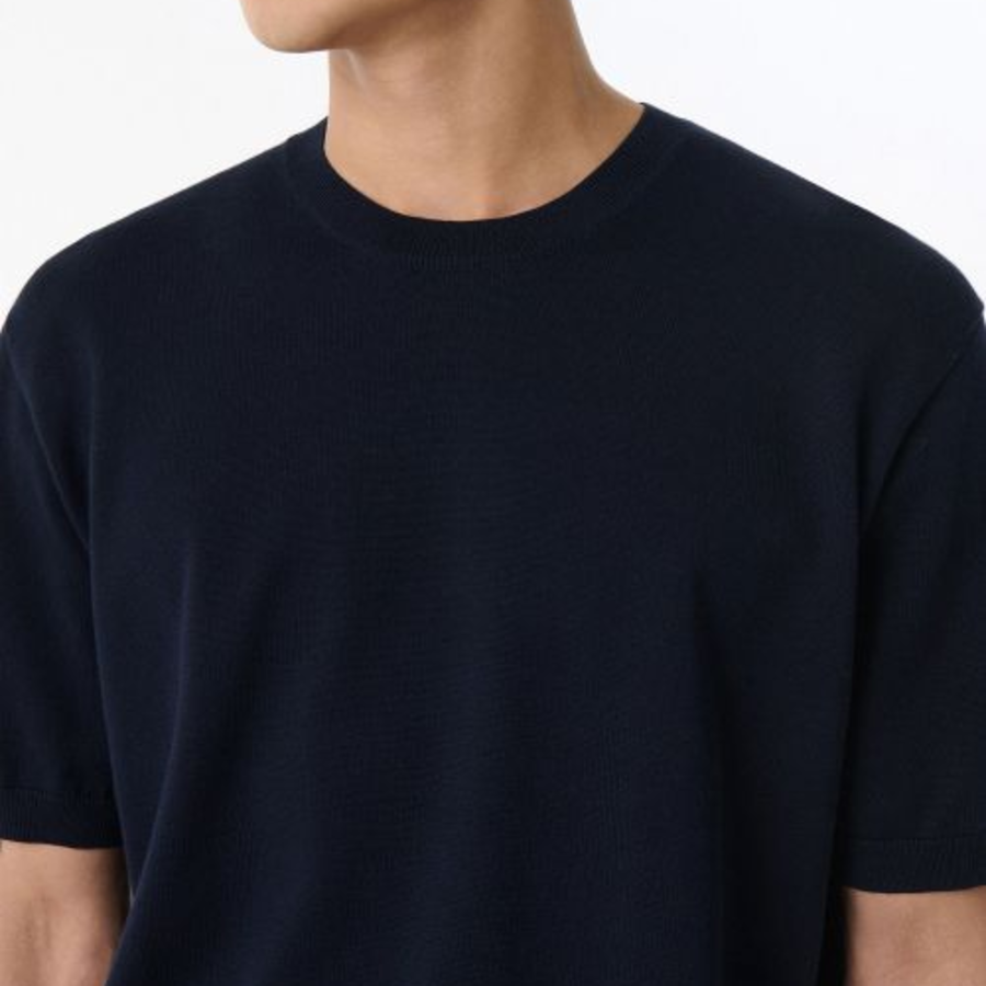 Washable Supima Cotton Crew Neck Short Sleeve Knit [Navy]